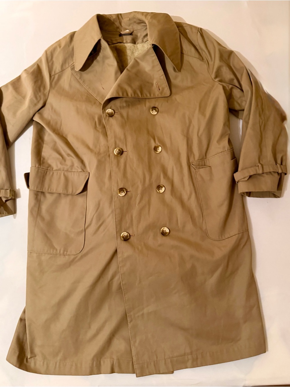 Vintage 70s Sanyo Men's Trench Coat Size 52R Beige Removable Fur Liner Japan